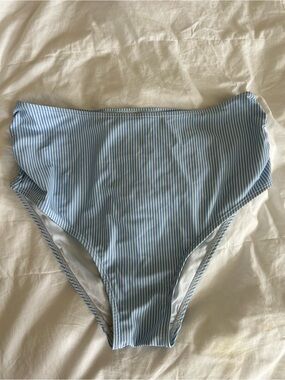High-Waist Blue Pinstripe Bikini Bottoms
